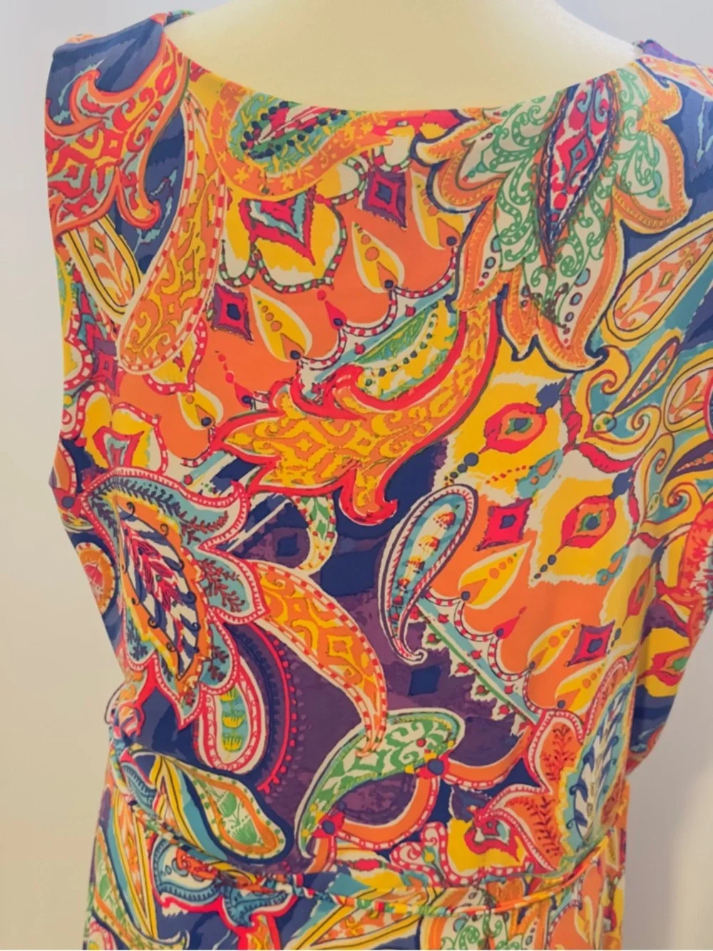 Ralph Lauren Womans Multi Color Stretch Mock Wrap Sundress SZ XL Sleeveless Belt - Picture 7 of 15